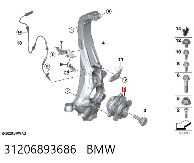 Cubo de rueda delantero 31206893686 BMW
