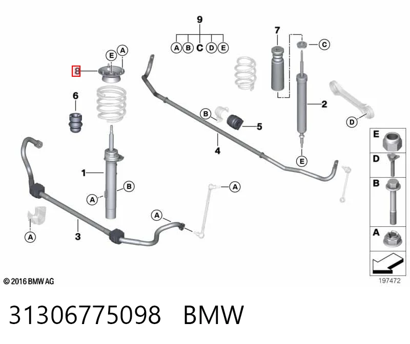 31306775098 BMW Soporte del amortiguador delantero