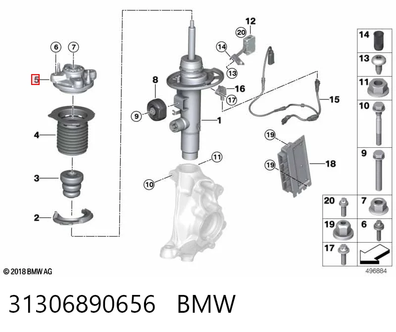 31306890656 BMW Soporte del amortiguador delantero