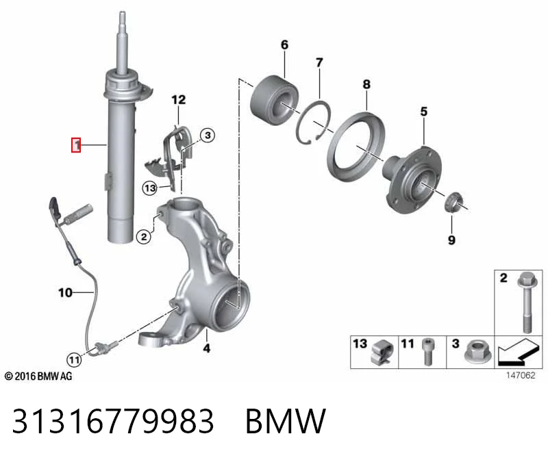 31316779983 BMW Amortiguador eje delantero izquierda