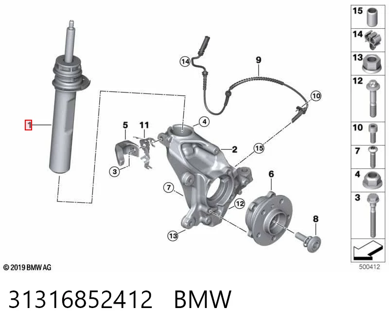 31316852412 BMW Amortiguador eje delantero derecha