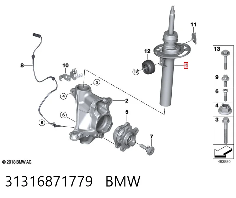 31316871779 BMW Amortiguador frontal izquierdo