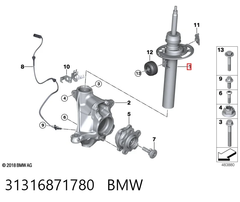 31316871780 BMW Amortiguador eje delantero derecha