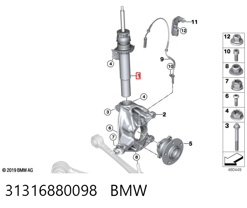 31316880098 BMW amortiguador frontal derecho