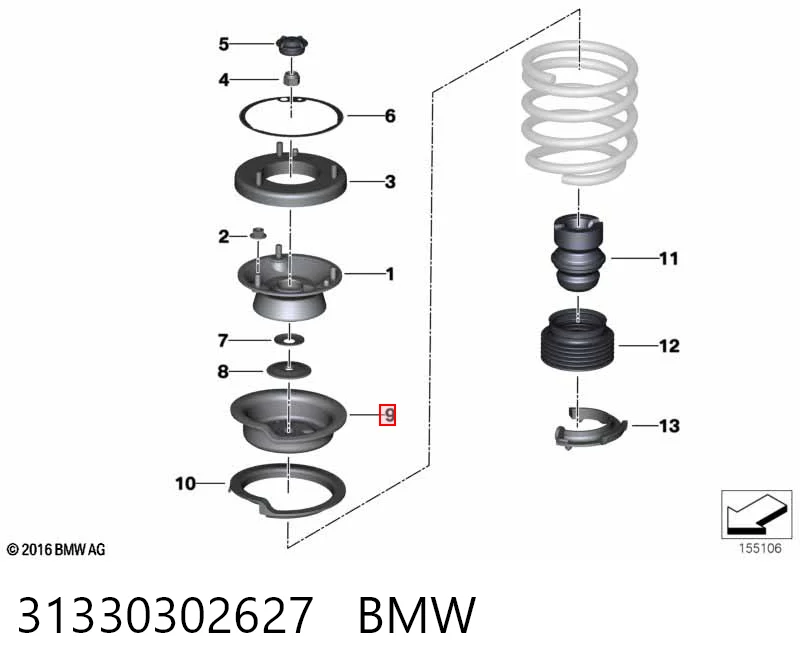 Plato superior metálico del resorte delantero 31330302627 BMW