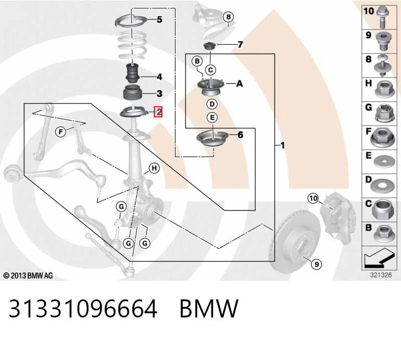 31331096664 BMW Espaciador de goma inferior del resorte delantero