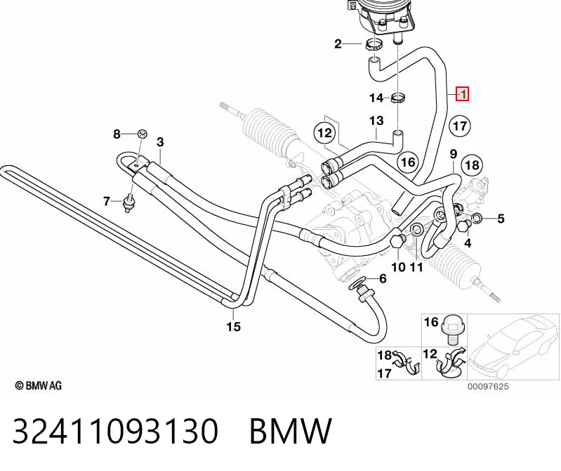 32411093130 BMW Manguera de baja presión de dirección asistida, del depósito a la bomba