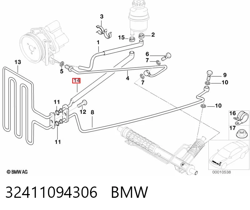 32411094306 BMW Manguera de baja presión de la dirección asistida, del radiador al depósito
