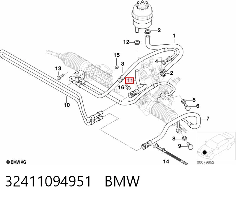 32411094951 BMW Manguera de baja presión de la dirección asistida, del radiador al depósito