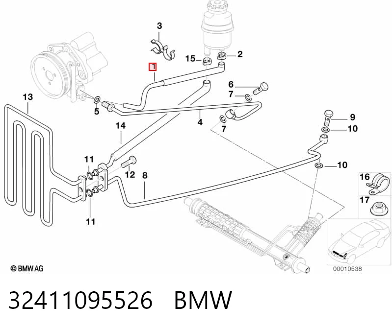 32411095526 BMW Manguera de baja presión de dirección asistida, del depósito a la bomba