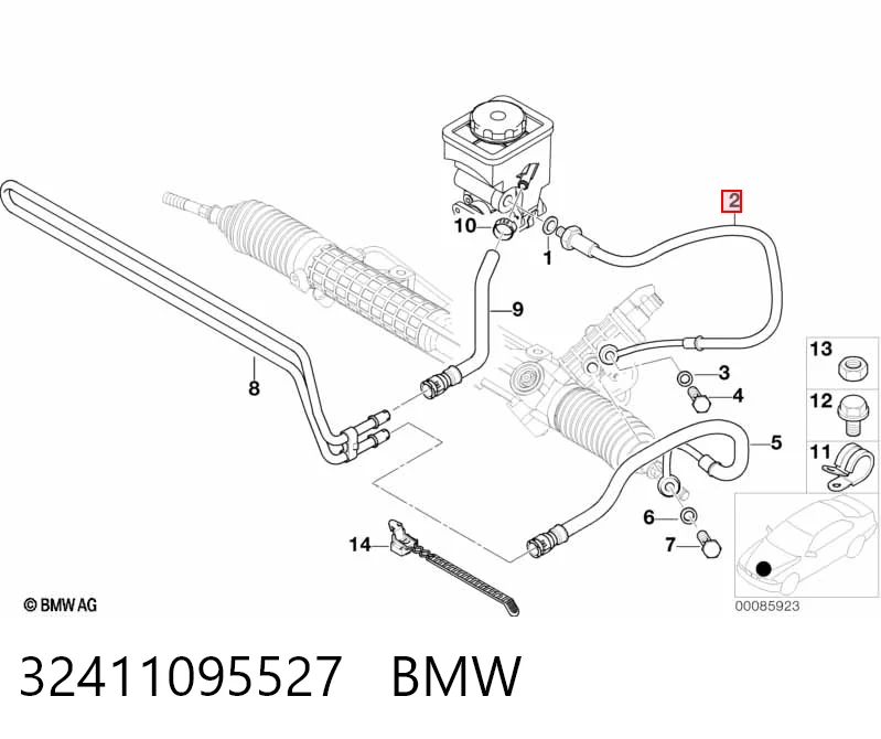 Manguera de alta presión de la dirección asistida desde la bomba hasta la cremallera 32411095527 BMW