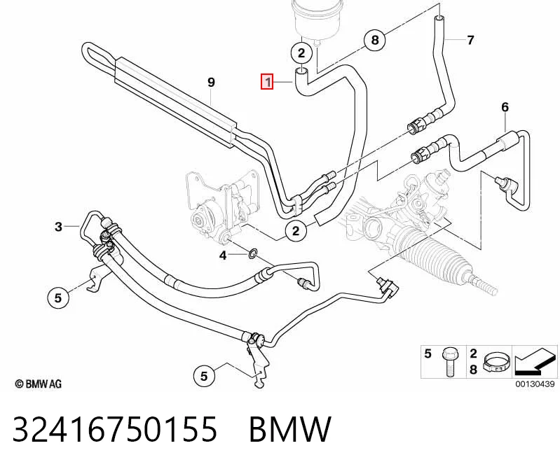 32416750155 BMW Manguera de baja presión de dirección asistida, del depósito a la bomba