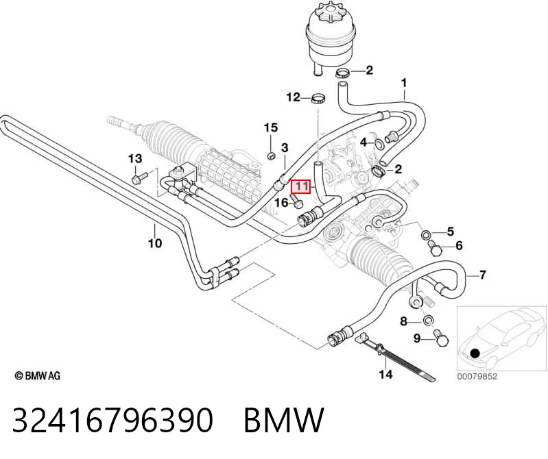 32416796390 BMW Manguera de baja presión de la dirección asistida, del radiador al depósito