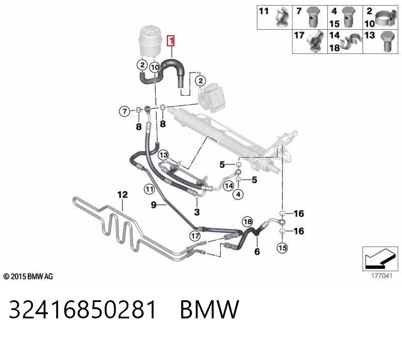 32416850281 BMW Manguera de baja presión de dirección asistida, del depósito a la bomba