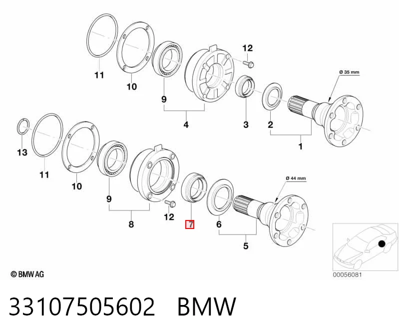 33107505602 BMW Retén del diferencial del eje trasero