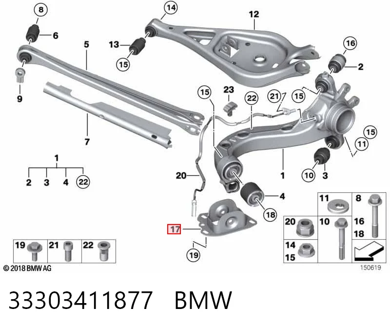 33303411877 BMW Soporte del silentblock del brazo longitudinal