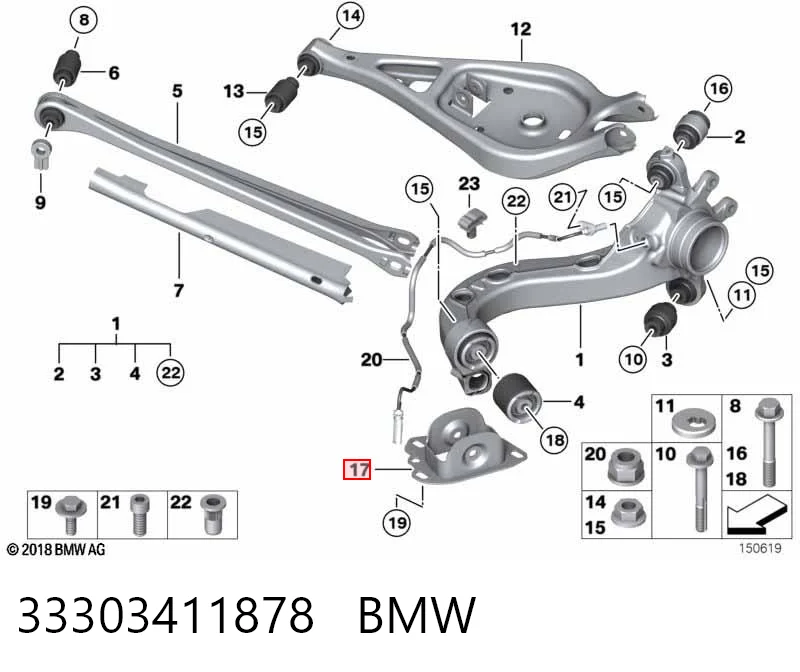 33303411878 BMW Soporte del silentblock del brazo longitudinal