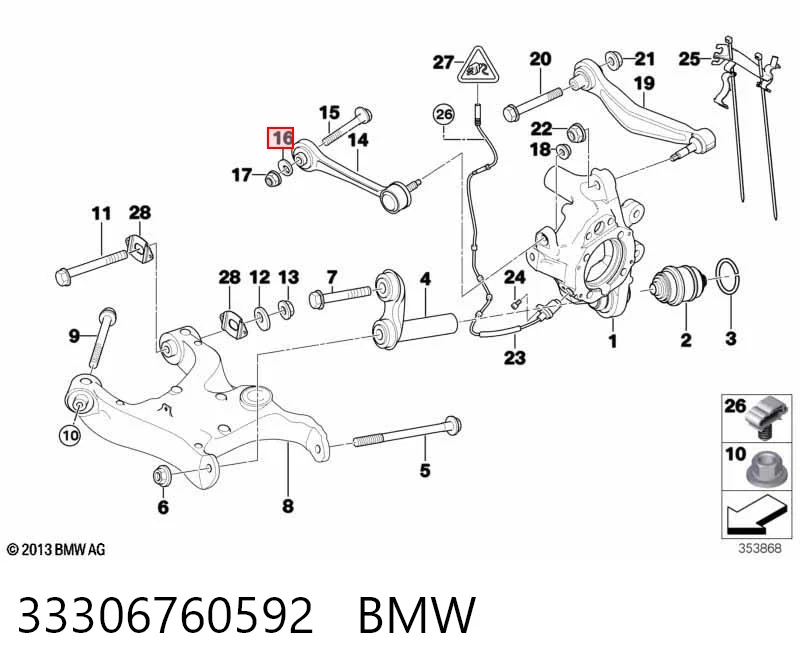 33306760592 BMW Arandela interior del perno de fijación del brazo superior trasero