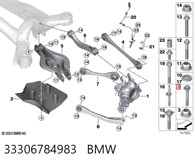 33306784983 BMW Perno de fijación interior del brazo oscilante inferior trasero