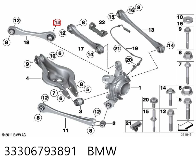 33306793891 BMW Perno de fijación del brazo inferior trasero exterior