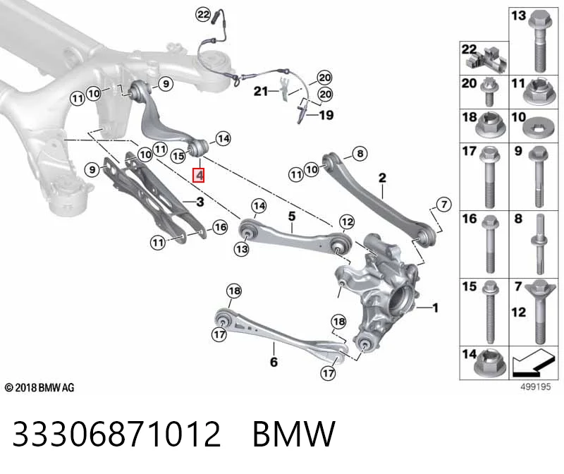 33306871012 BMW Brazo superior derecho de la suspensión trasera