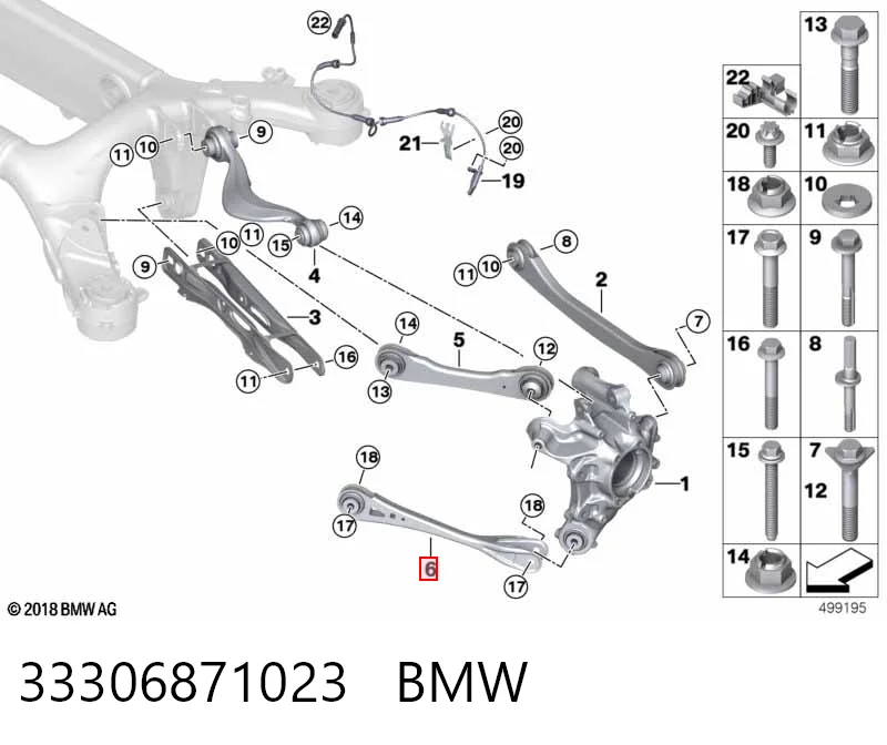 33306871023 BMW Brazo longitudinal inferior trasero izquierdo/derecho
