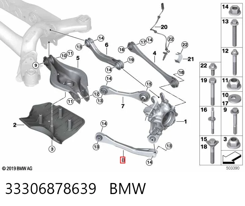 33306878639 BMW Brazo longitudinal inferior trasero izquierdo/derecho