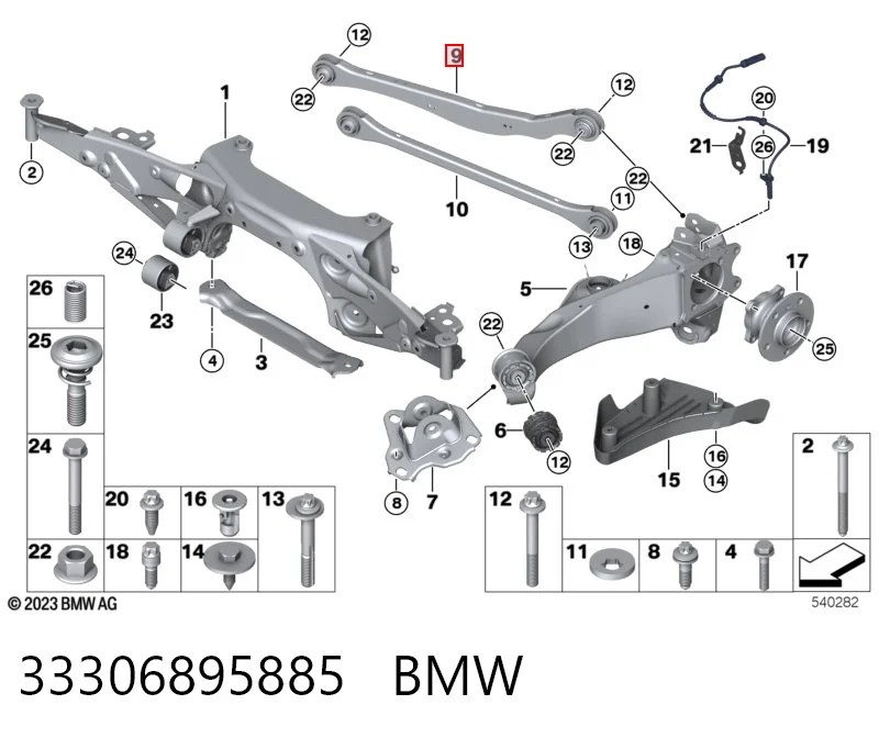 33306895885 BMW Brazo transversal de suspensión trasera
