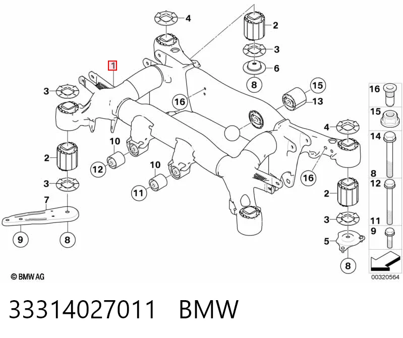 Subchasis trasero soporte motor 33314027011 BMW