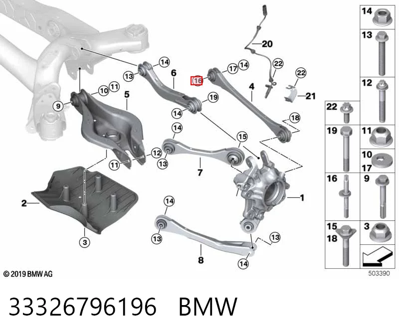 33326796196 BMW Perno de fijación interior del brazo oscilante inferior trasero