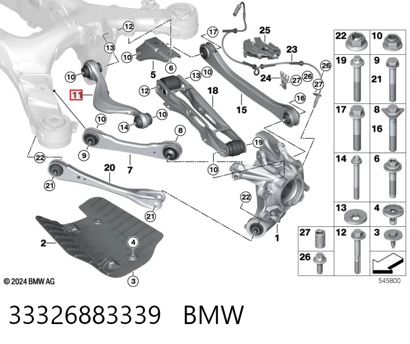 33326883339 BMW Brazo superior izquierdo de la suspensión trasera