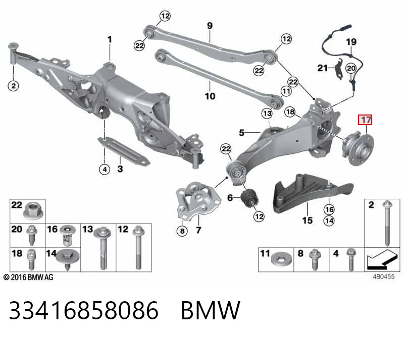 33416858086 BMW Buje de rueda trasero
