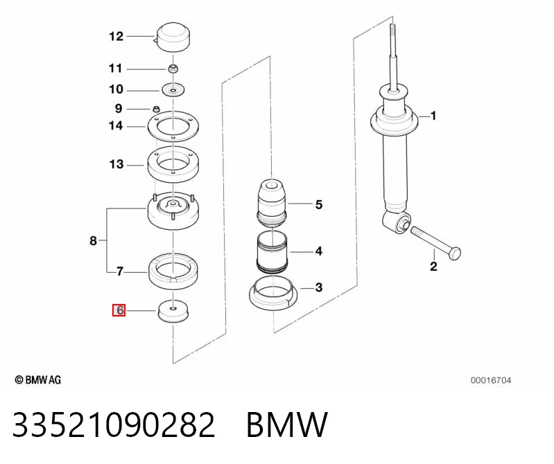 Arandela de casquillo del vástago del amortiguador trasero 33521090282 BMW