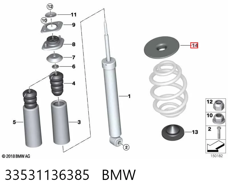 33531136385 BMW Aislador de resorte trasero inferior de goma
