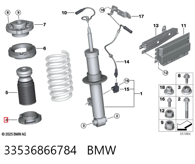 33536866784 BMW Aislador de resorte trasero inferior de goma