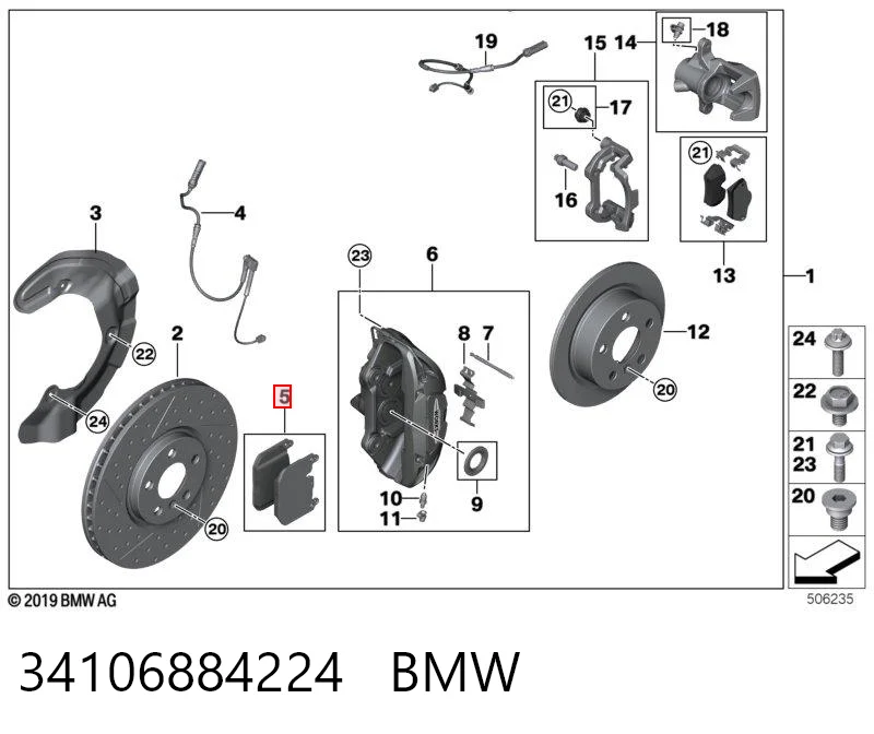 Pastillas de freno delanteras de disco 34106884224 BMW