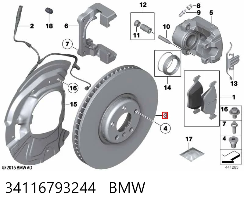 Disco de freno delantero 34116793244 BMW