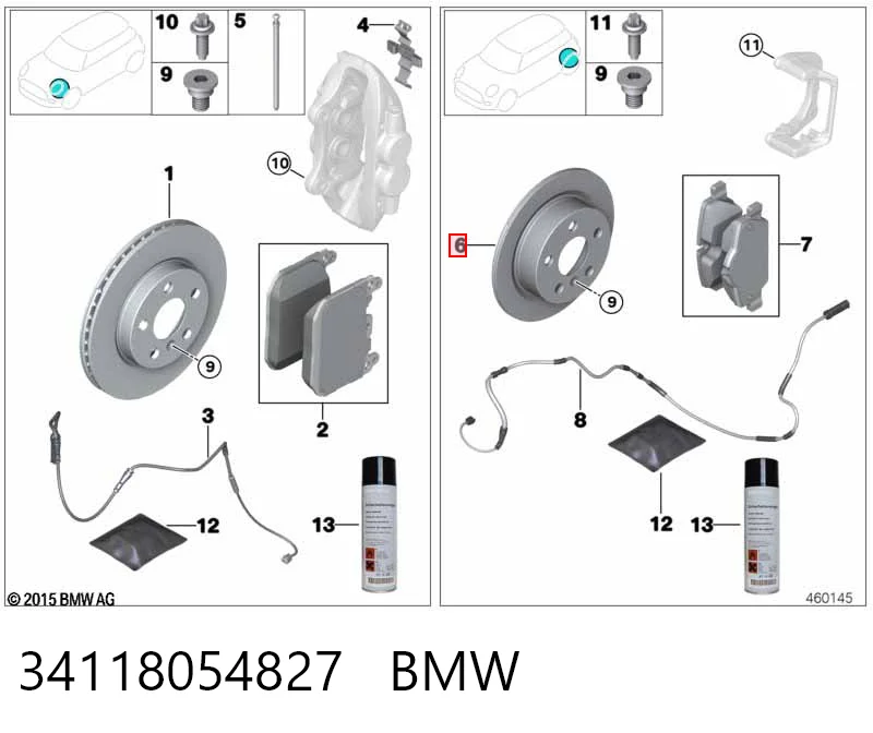 34118054827 BMW Freno de disco trasero