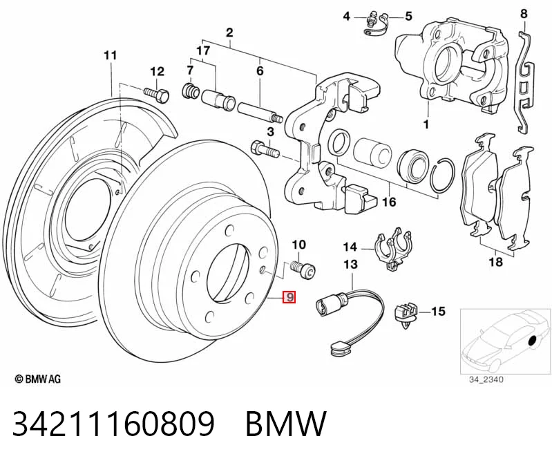 Disco de freno trasero 34211160809 BMW