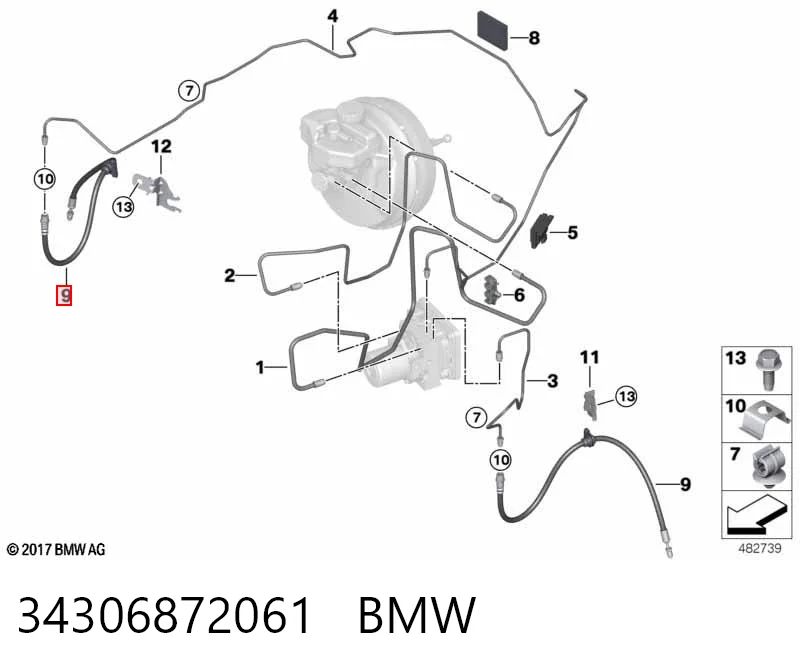 34306872061 BMW Tubo de frenos delantero