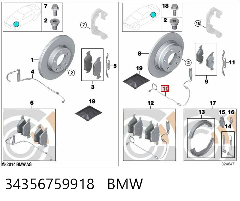 34356759918 BMW Sensor de desgaste de pastillas de freno trasero