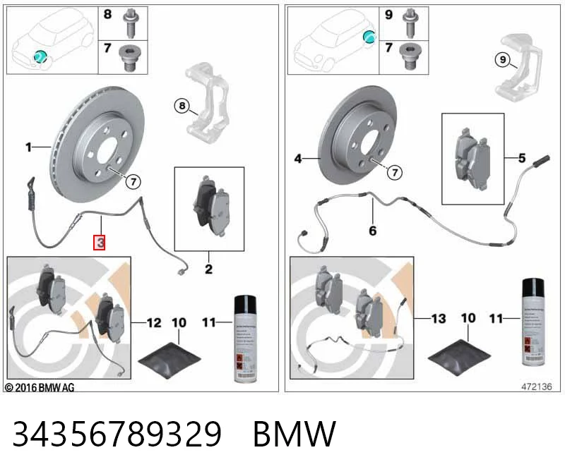 34356789329 BMW Sensor de desgaste de las pastillas de freno delanteras