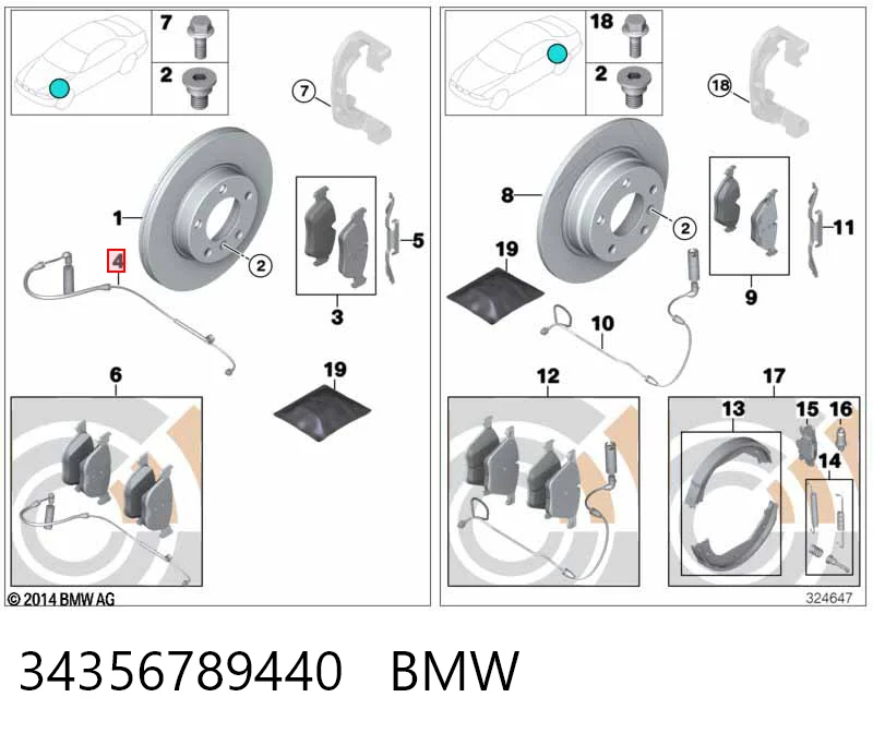 34356789440 BMW Sensor de desgaste de las pastillas de freno delanteras