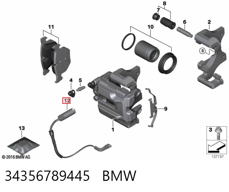 34356789445 BMW Sensor de desgaste de pastillas de freno trasero
