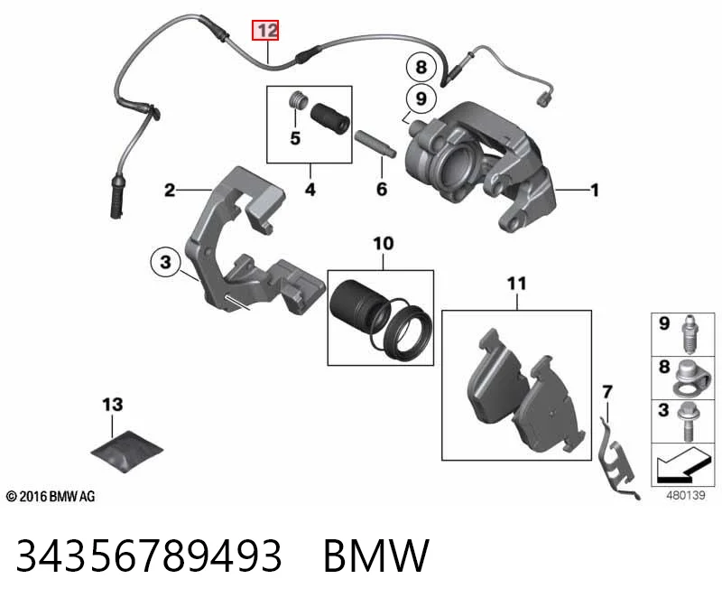 34356789493 BMW Sensor de desgaste de pastillas de freno trasero