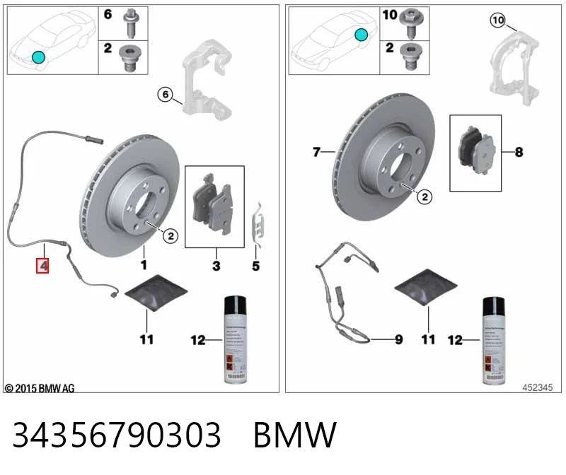 34356790303 BMW Sensor de desgaste de las pastillas de freno delanteras