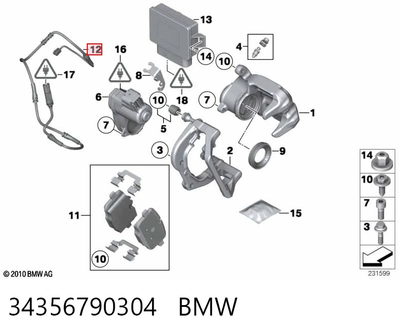 34356790304 BMW Sensor de desgaste de pastillas de freno trasero