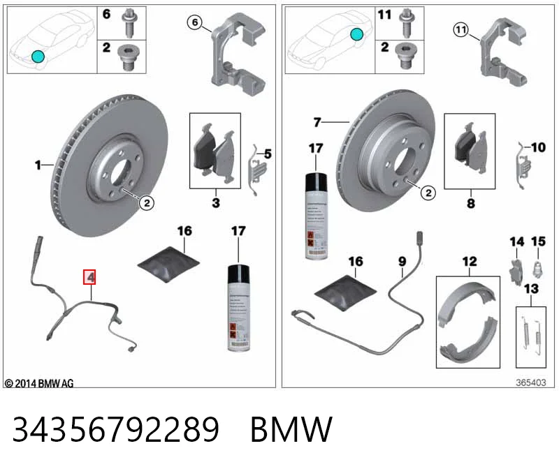 34356792289 BMW Sensor de desgaste de las pastillas de freno delanteras