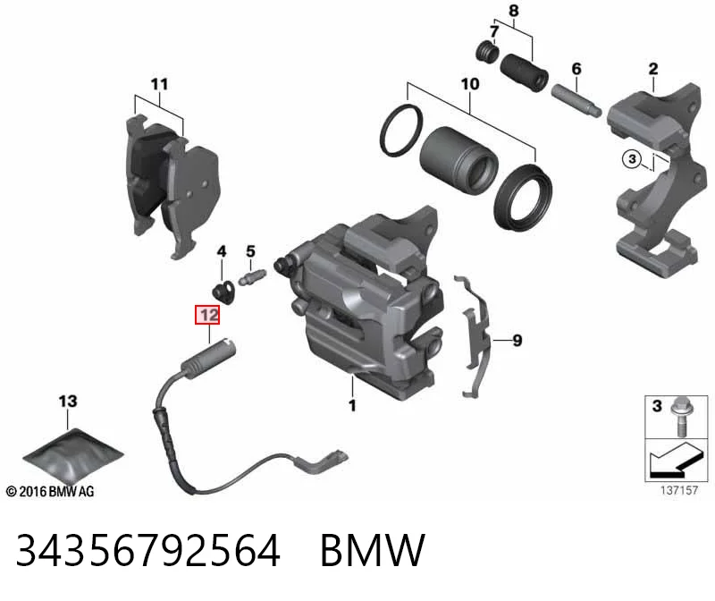 34356792564 BMW Sensor de desgaste de pastillas de freno trasero