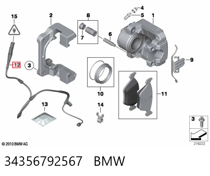 34356792567 BMW Sensor de desgaste de las pastillas de freno delanteras